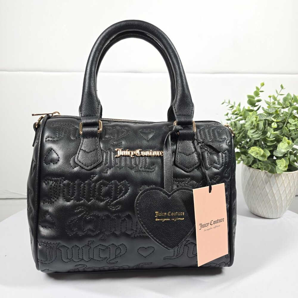 NWT Juicy Couture Satchel Shoulder Bag Quilted Logo Black Y2K